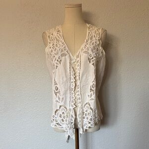 Vintage Wimpole Street Design White Lace Vest with Tie Back One Size